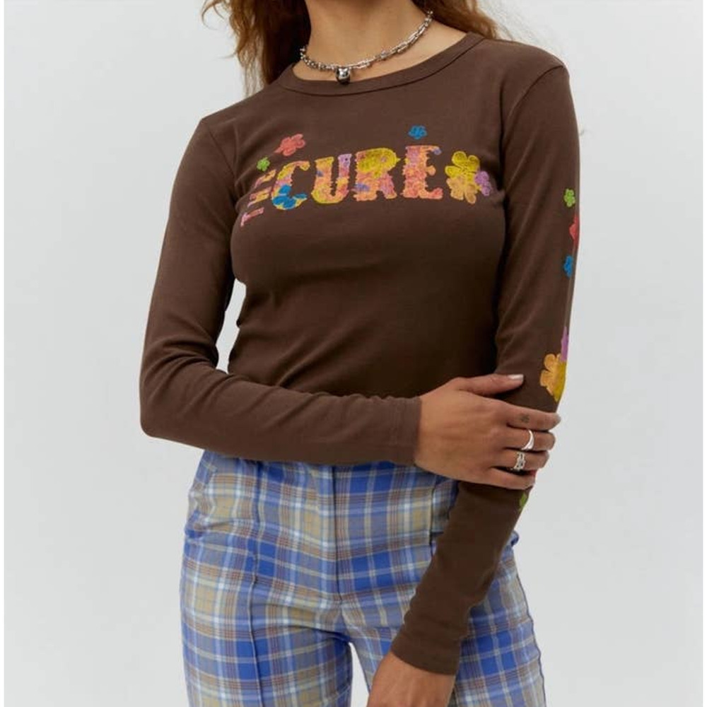 Daydreamer The Cure Flower‎ Of Love Shrunken Long Sleeve Tee XS Chocolate